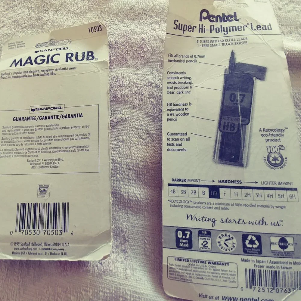 Bundle of Sanford Magic Rub 1954 Pencil Eraser and Pentel super hi-polymer lead